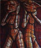 Checked Couple by Roger Lade, Painting, Acrylic on board