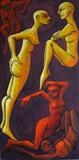 Gazing Yellow couple by Roger Lade, Painting, Oil on Board