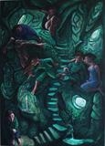 Green Stairway by Roger Lade, Painting, Oil on Board