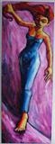 Yellow Woman in Blue Dress by Roger Lade, Painting, Oil on Board